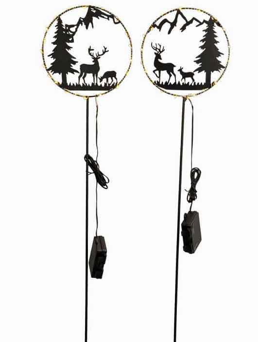 Gartenstecker Hirsch Metall mit LED-Ring (P591174)