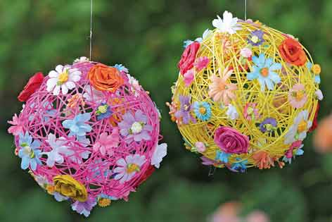 Dekokugel Rattan mit Blumen 19 cm (865280)