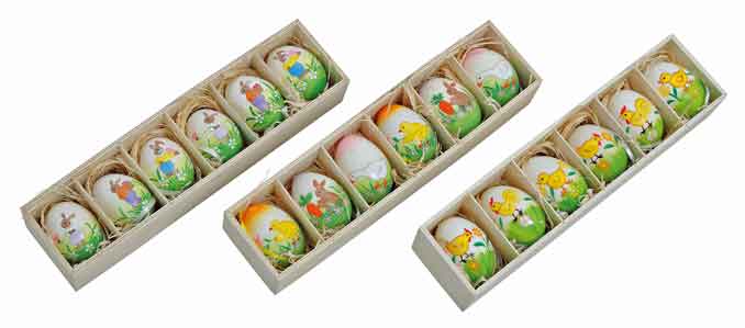 Ostereier Hänger 6er-Set mit Motiv, echte Eier (57463w)