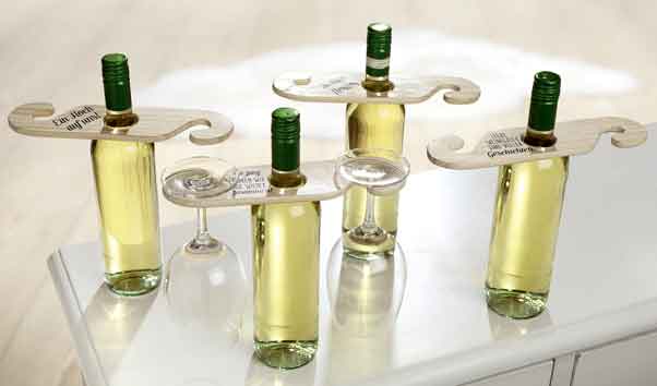 Flaschenhalter Holz für 1 Flasche und 2 Gläser (G42599)