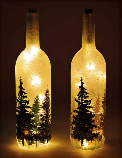Flasche Baummotiv mit 10 LED Flaschenpost Weihnachten (22456w)