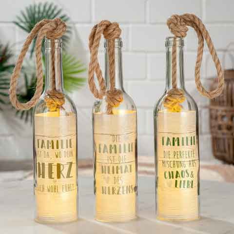 Flasche mit Beleuchtung, Timer und Spruch Thema Familie (G44008) 