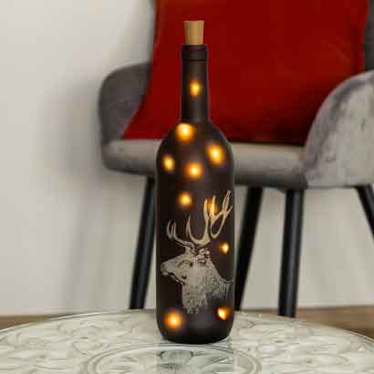 Flasche mit LED Beleuchtung schwarz mit Hirsch gro� (76933) 