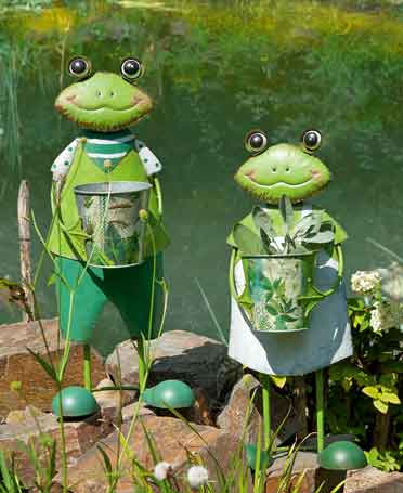 Frosch mit Pflanztopf Franz + Frida Metall 54 cm (G69032) Gartenfigur