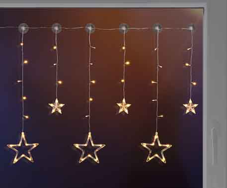 LED Sternenvorhang Lichterkette mit 6 Sternen und 63 LEDs (76051)
