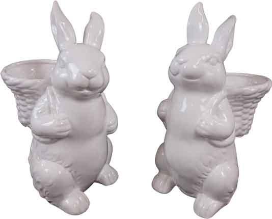 Hase mit Korb weiß Keramik 28 cm (H2329)