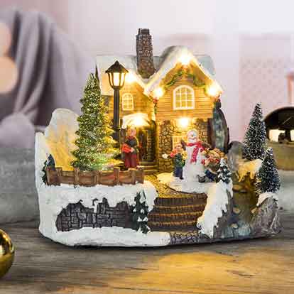 Deko Landschaft Weihnachtsstadt Weihnachtsdorf beleuchtet Spieluhr (54200)