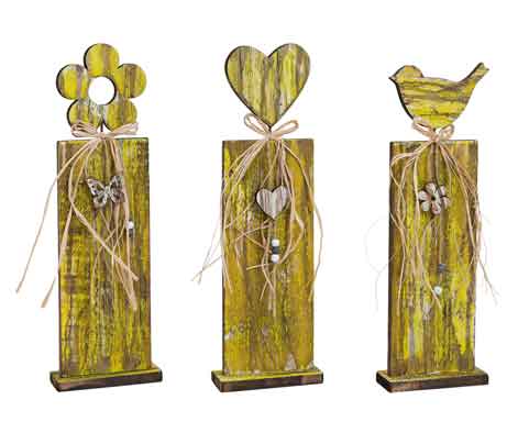 Holz Säule zum Stellen Herz Blume Vogel (12910w)