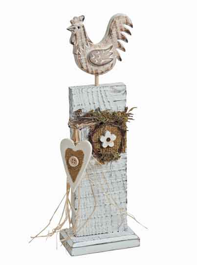 Hahn auf Säule Holz zum Stellen 34 cm (57416w)