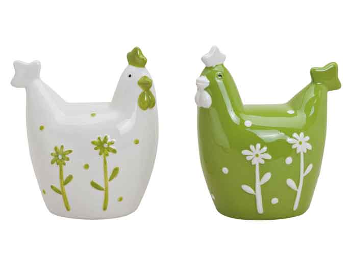 Huhn Keramik weiß/grün 10 cm 2er-Set (57292w)