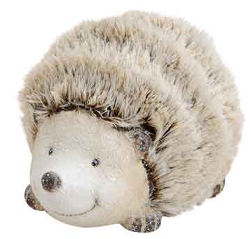 Igel aus Ton wei mit Plsch 21 cm (14389w)