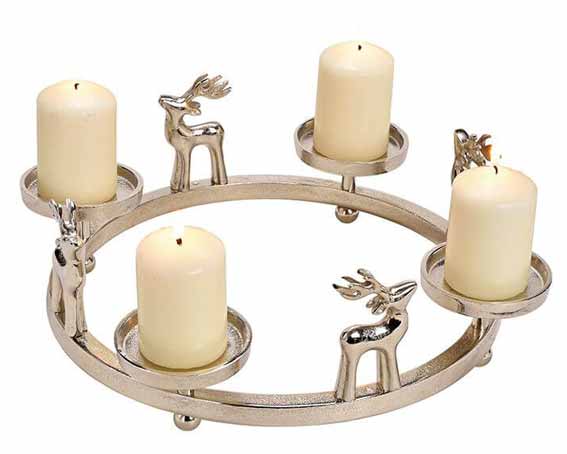 Adventskranz Hirsch Dekor Alu silber, edel (40626w)