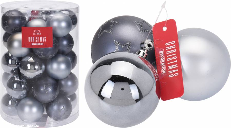 Baumschmuck Kugel 33-teilig silber-graublau bruchfest (Ko205690)