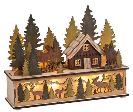 Winterszene Wald Holz mit Beleuchtung (17567w)