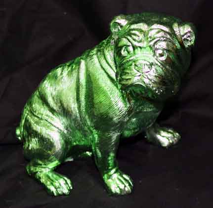 Bulldogge sitzend grün glänzend 20 cm (71467w)