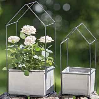 Pflanztopf Haus Holz/Metall 2er-Set (1006036)