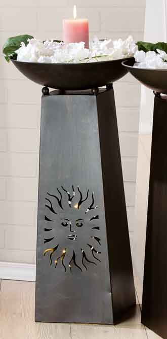 Säule Sonne mit Schale und Blütenkranz Metall (G68377) Schalenständer