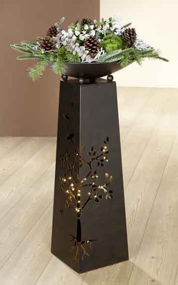 Säule Vogelbaum mit Schale Metall (G68648) Schalenständer