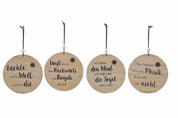 Schild mit Spruch rund Holz 4er-Set Weisheiten (G41333)