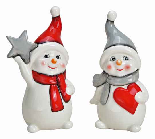 Schneemann Keramik 2er-Set 18 cm (30552w)