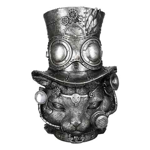 Steampunk Tom-Cat - Dekofigur Katzenkopf silberfarben (G89350)