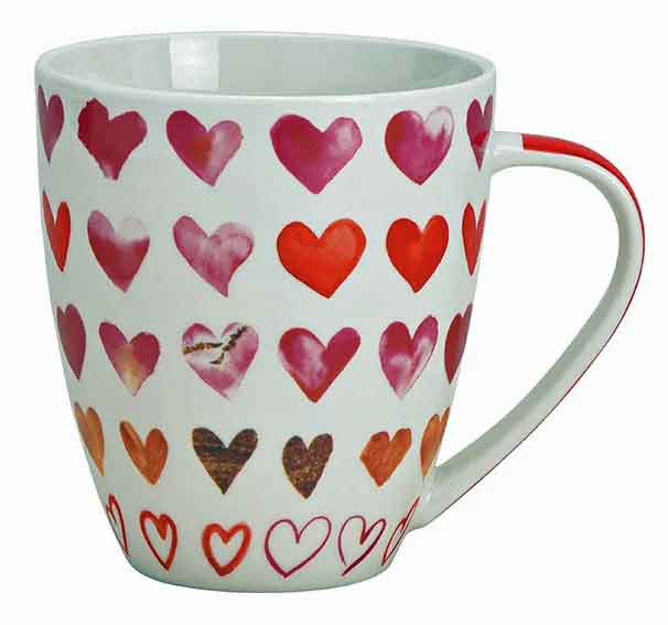 Jumbo Kaffeebecher Tasse mit Herzen wei�-pink-rot 675 ml (29382w)