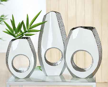 Vase Scolare platin-weiß Keramik mit Struktur 30 cm (G33126)