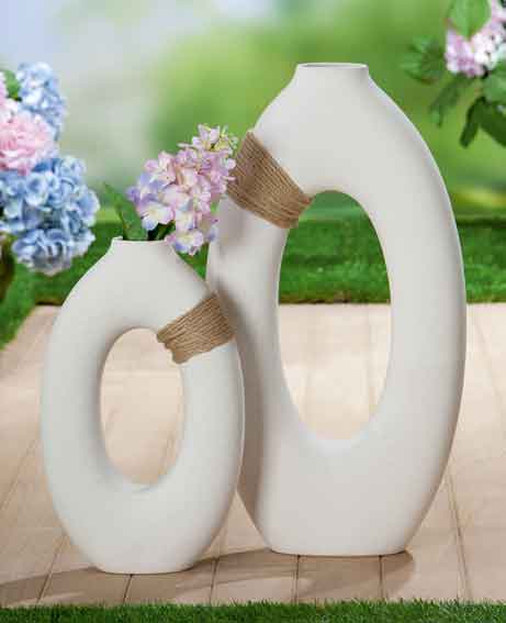 Vase Keramik Lochvase mit Bast Sabbia (G28970)