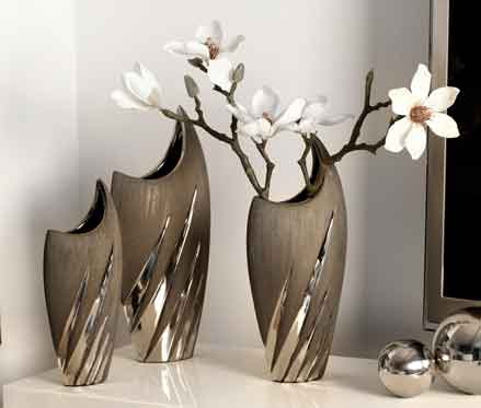 Vase Yucca Keramik grau-silber 29 cm (G43005)