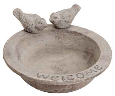 Vogeltränke Welcome Ton grau rund mit Dekovögeln (11159w)