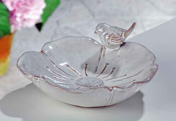 Vogeltr�nke Porzellan Bl�te mit Dekovogel (G32353)