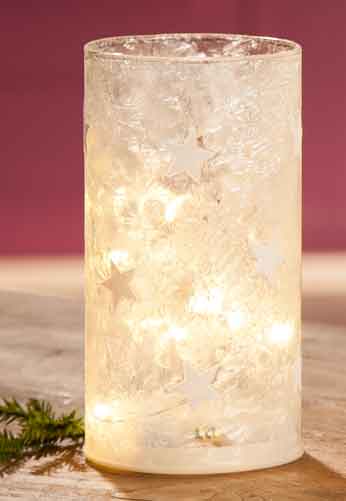 LED Glas Windlicht Zylinder Ice-Stars (G22076)