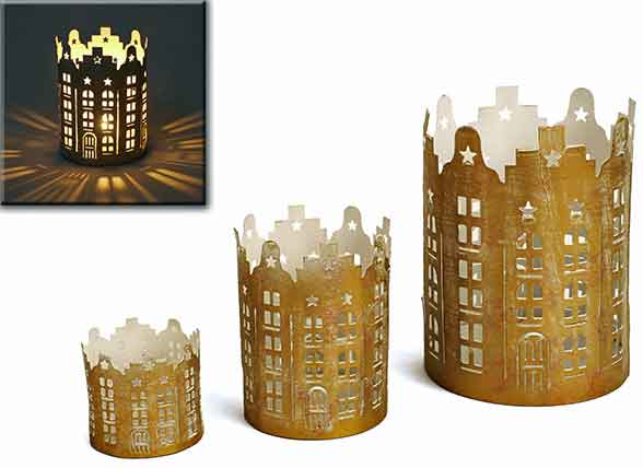 Windlicht Turm Metall gold/weiß 3er-Set (932244)