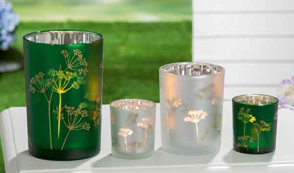 Windlicht Glas Pusteblume grün / silber 8 cm (G50100)