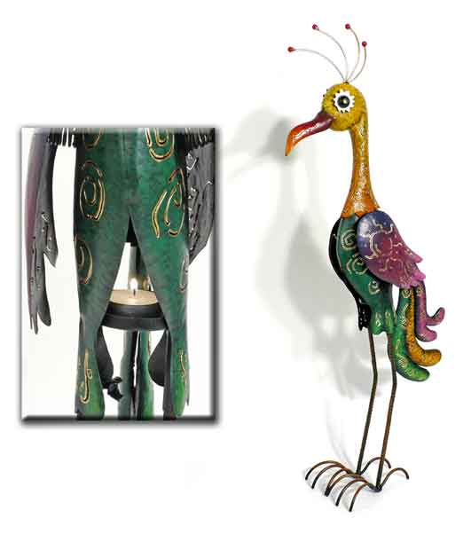 Windlicht Gartenfigur KRANICH bunt, witzig (920486)