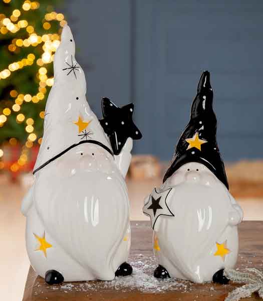 2er-Set LED Weihnachtsmann Santa Timer Porzellan 17 cm (G25084)