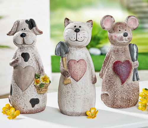 Zaunhocker Hund Katze Maus Zaungast Keramik (G51644)