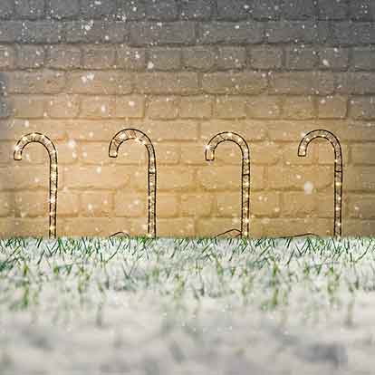 LED Gartenstecker Zuckerstangen Metall 4er mit Netzstecker (76489)